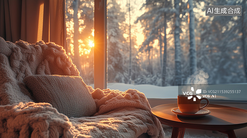 【AI数字艺术】冬日暖阳窗户图片素材