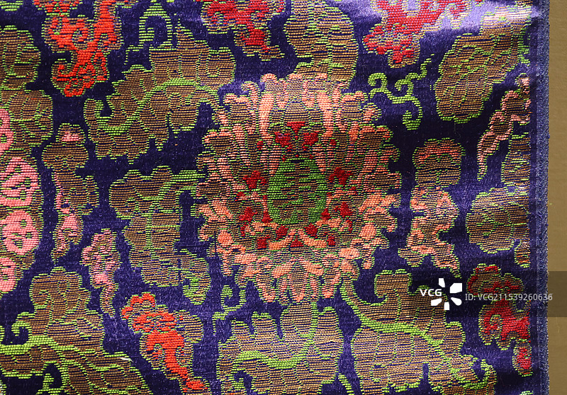 蓝地芙蓉宝相莲纹妆花缎清华大学艺术博物馆丝绣华章织绣部分图片素材