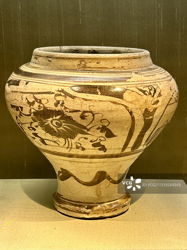 苏州博物馆 —— 元/磁州窑白地黑花开光花鸟图罐图片素材