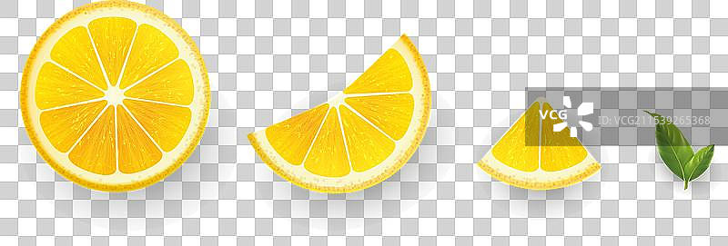 逼真的新鲜柠檬，半个切开的柠檬图片素材