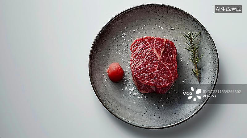 【AI数字艺术】盘子中生牛排的高角度视图图片素材