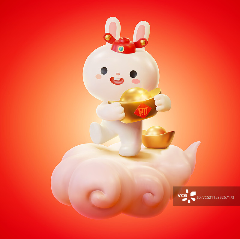3D可爱的兔子财神图片素材