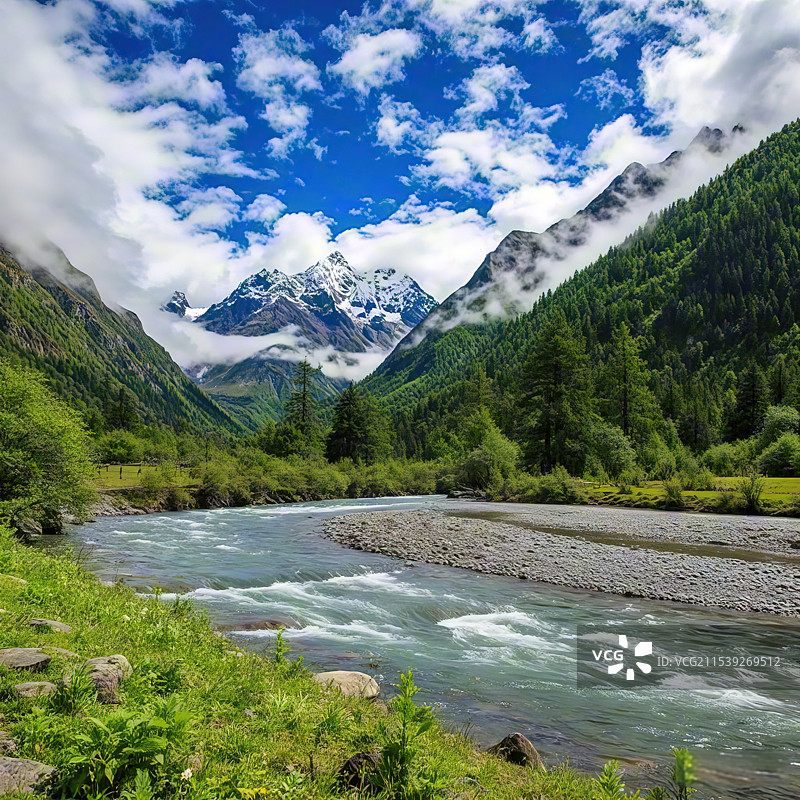阿勒泰 自然风光河流和森林图片素材