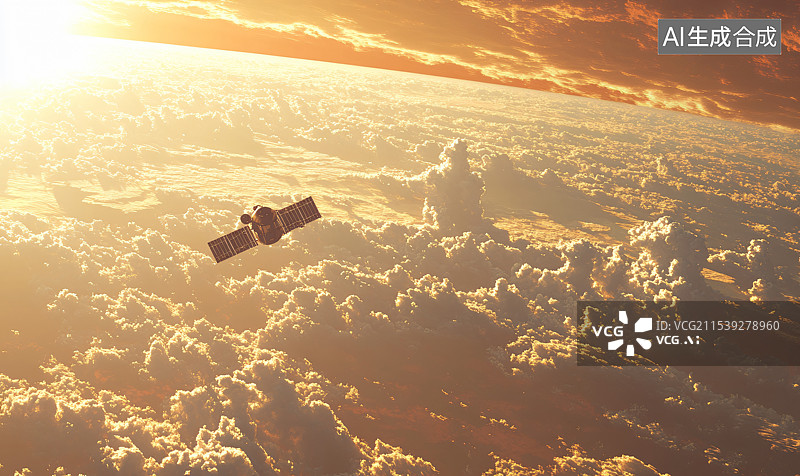 【AI数字艺术】从太空俯瞰地球的壮丽景象，阳光照耀下的空间站和卫星环绕运行，展现现代科技与太空探索的奇迹。图片素材