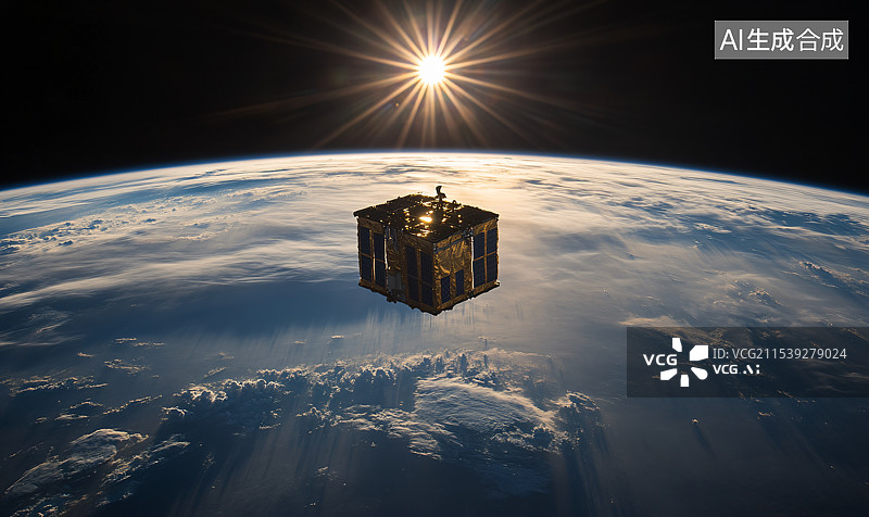 【AI数字艺术】从太空俯瞰地球的壮丽景象，阳光照耀下的空间站和卫星环绕运行，展现现代科技与太空探索的奇迹。图片素材