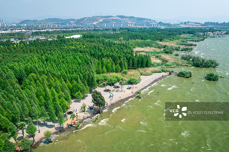 云南昆明滇池捞鱼河湿地公园航拍自然景观图片素材