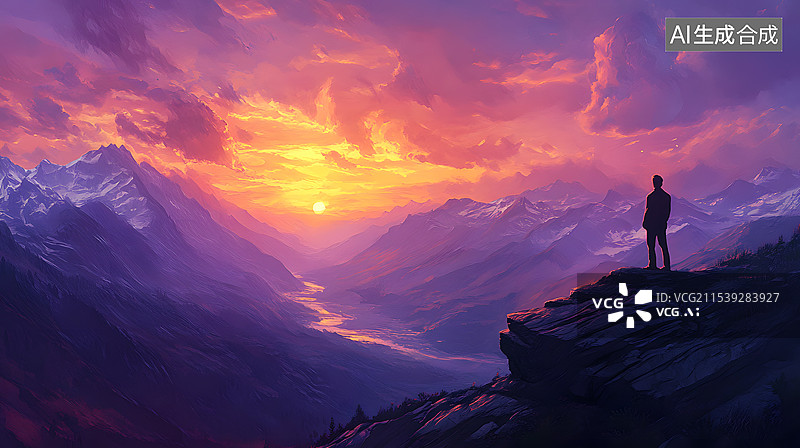 【AI数字艺术】登山爬山高山风景人物图片素材