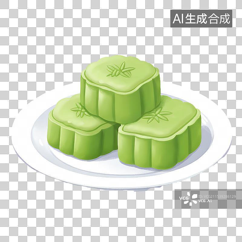 【AI数字艺术】手绘插画，一盘绿豆糕，糯米糕，茶食，茶点，零食，下午茶甜点，中国传统美食免抠元素图片素材