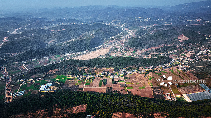 湖北宜昌美丽新农村 水墨山水图 航拍图片素材