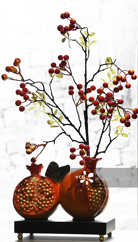 陶瓷石榴花瓶创意家居饰品仿真花客厅摆件图片素材