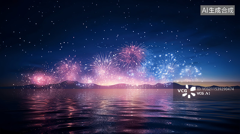 【AI数字艺术】2025年元旦跨年新年城市江景烟花表演图片素材