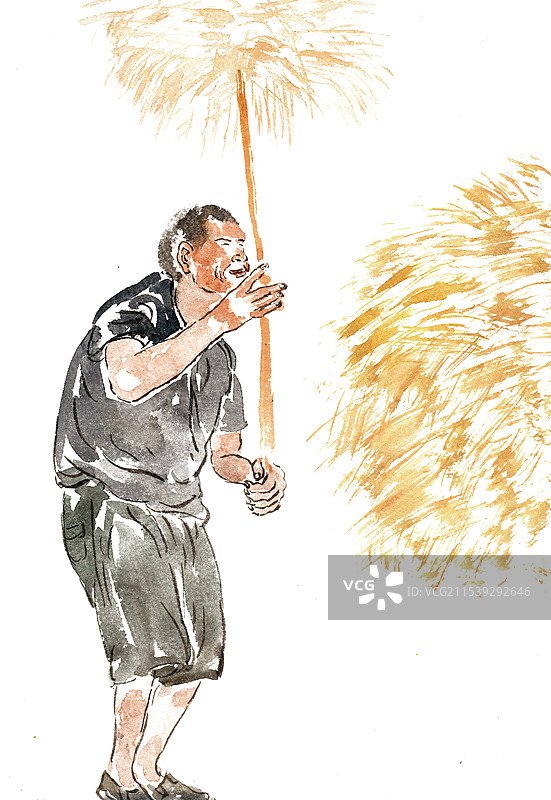 叉麦秸的老人图片素材