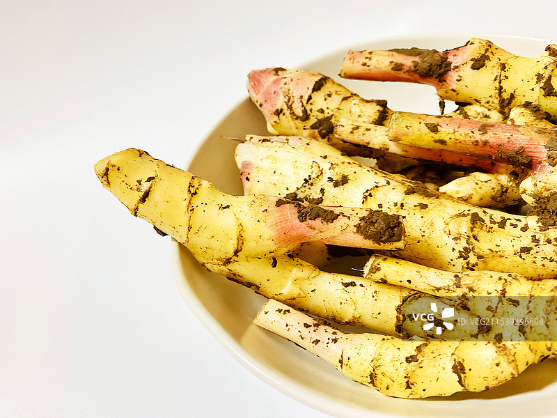 新鲜出土还带着泥土的嫩姜的特写图片素材