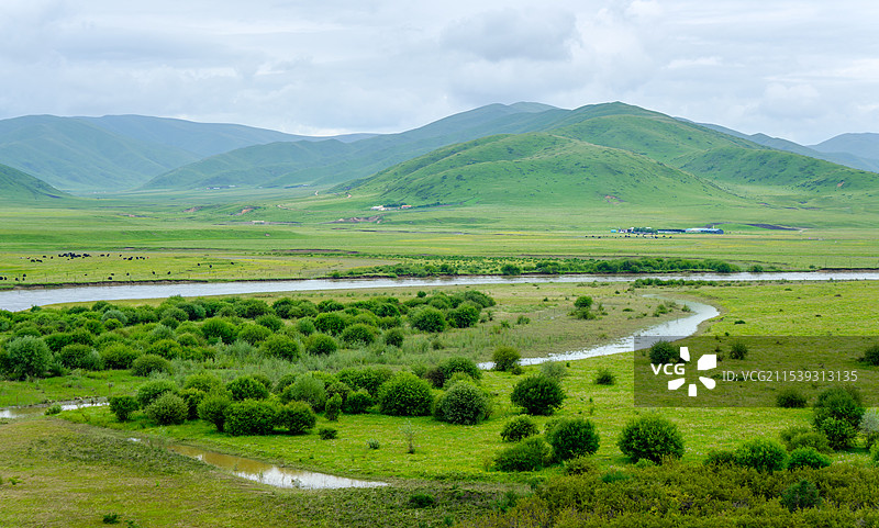 四川阿坝红原县大草原G248白河自然风光航拍图片素材