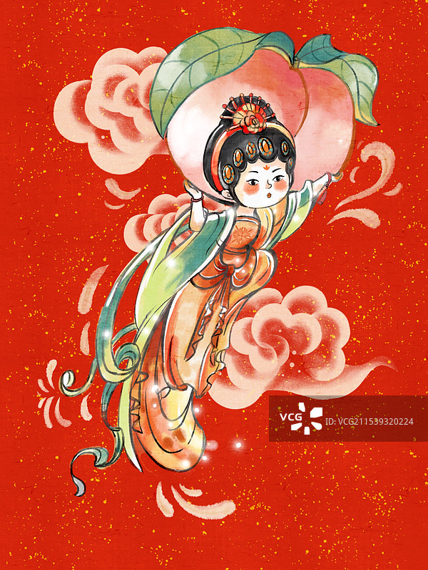 新年插画之桃气满满图片素材