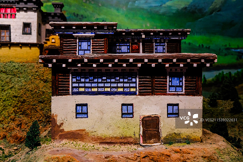 中国青海西宁，青海藏文化博物馆，藏文化博物馆馆藏文物，藏文化文物，藏族建筑艺术，藏族建筑模型，图片素材