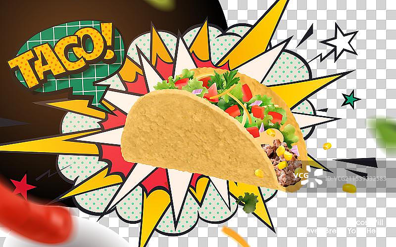 复古漫画风格的辣味塔可广告图片素材