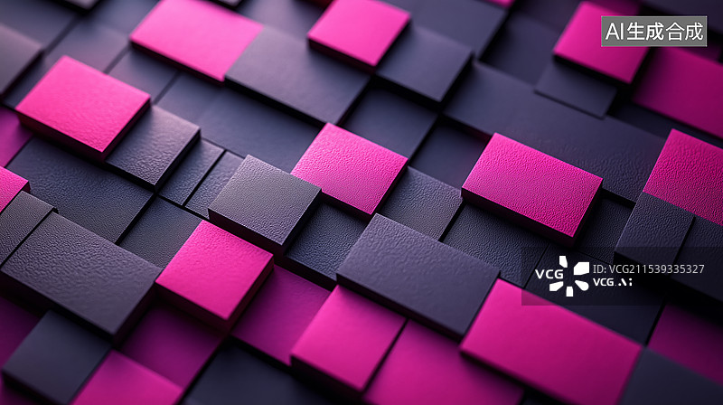 【AI数字艺术】深灰和亮粉色立方体块堆叠而成的几何抽象背景图片素材