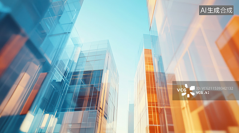 【AI数字艺术】建筑外部玻璃幕墙插画图片素材