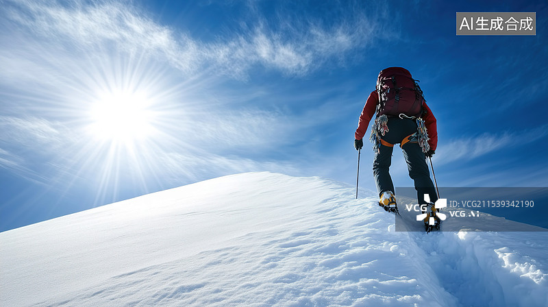 【AI数字艺术】爬雪山的旅行者图片素材