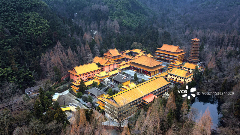 玉兰花开时的杭州临安禅源寺图片素材