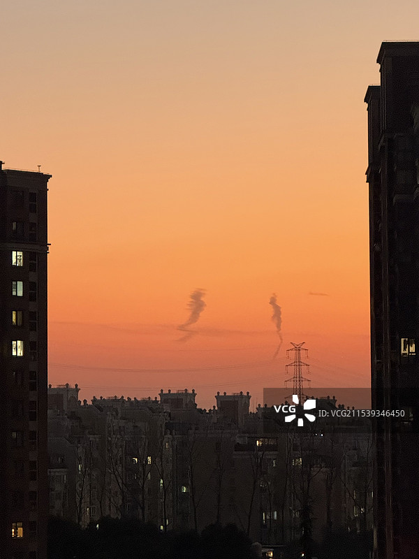 晚霞中的两只海马图片素材