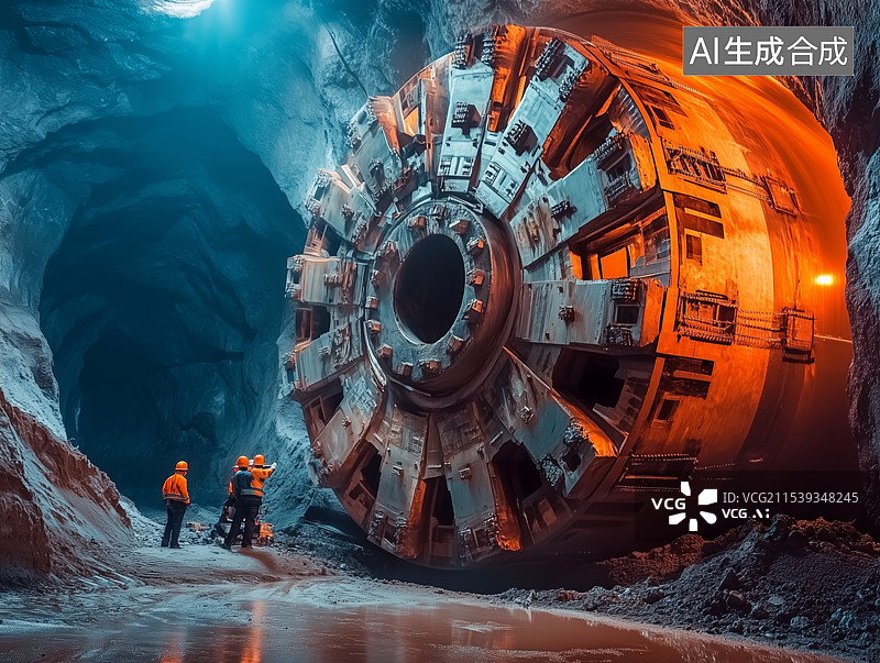 【AI数字艺术】巨型盾构机挖掘隧道场景图片素材