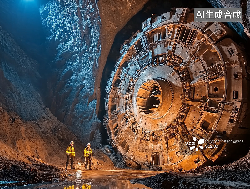 【AI数字艺术】巨型盾构机挖掘隧道场景图片素材