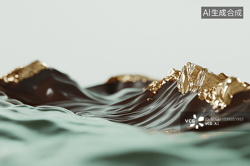 【AI数字艺术】黑巧克力泡在绿色抹茶薄荷奶油中3D卡通立体插画图片素材