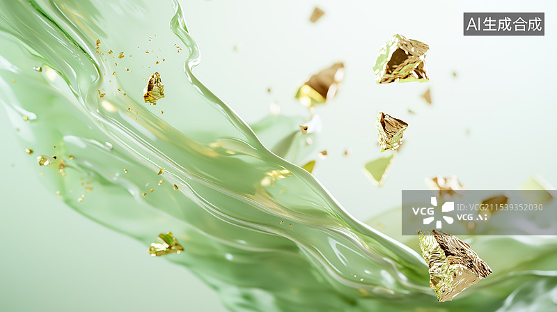 【AI数字艺术】黑巧克力泡在绿色抹茶薄荷奶油中3D卡通立体插画图片素材