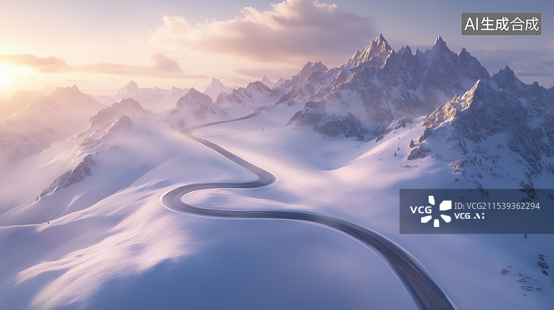 【AI数字艺术】蜿蜒雪路图片素材