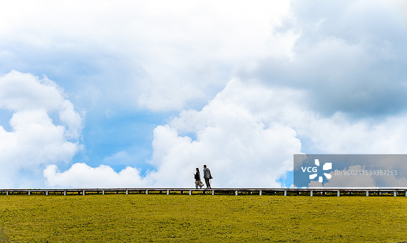 夏日草原云海恋人图片素材