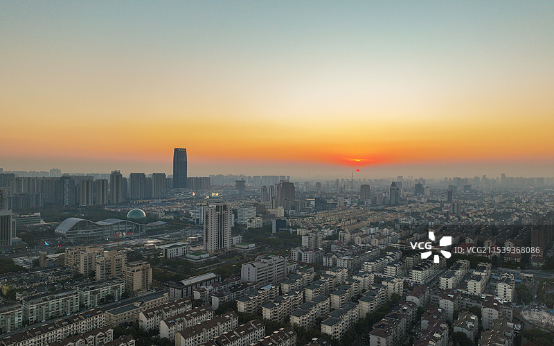 航拍昆山冬日城市日落风光大景图片素材