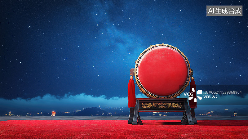 【AI数字艺术】春节红色地毯广场上的大鼓图片素材