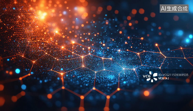 【AI数字艺术】科技感六边形蜂窝状抽象KV主视觉商务PPT背景图片素材