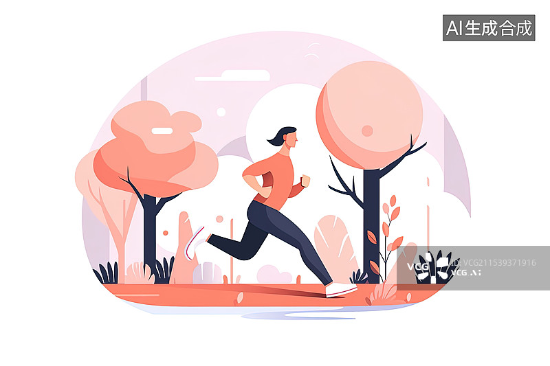 【AI数字艺术】一个跑步的人，插图，扁平插画，跑步，元素图片素材