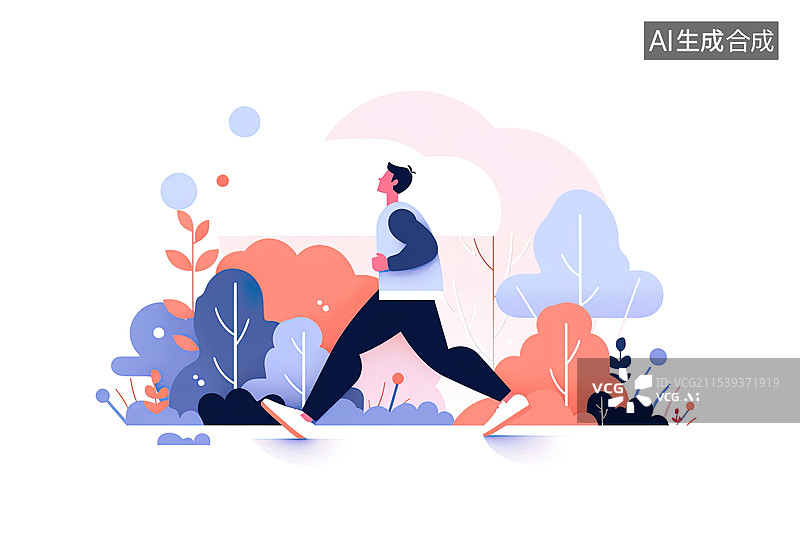 【AI数字艺术】一个跑步的人，插图，扁平插画，跑步，元素图片素材