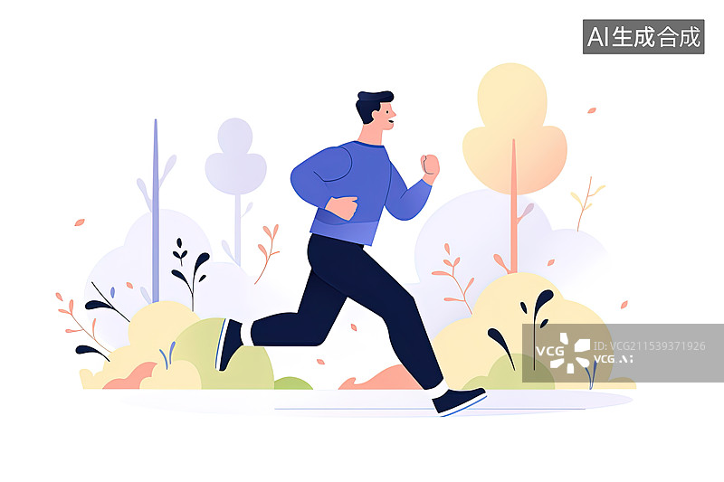 【AI数字艺术】一个跑步的人，插图，扁平插画，跑步，元素图片素材