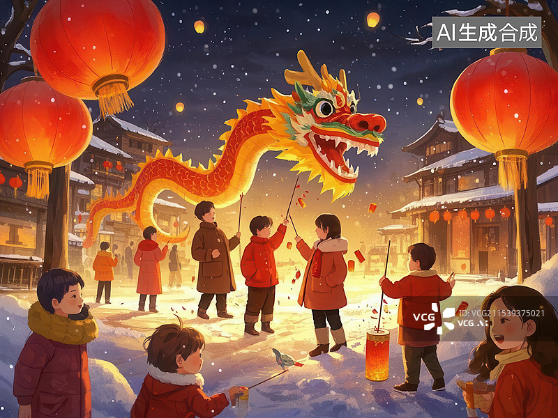 【AI数字艺术】新春龙舞闹元宵，喜庆祥和中国年图片素材