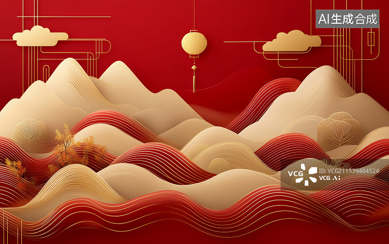【AI数字艺术】红色的传统中国元素艺术背景图片素材