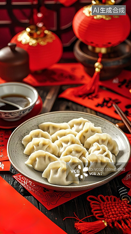 【AI数字艺术】一盘饺子中国新年海报背景图图片素材
