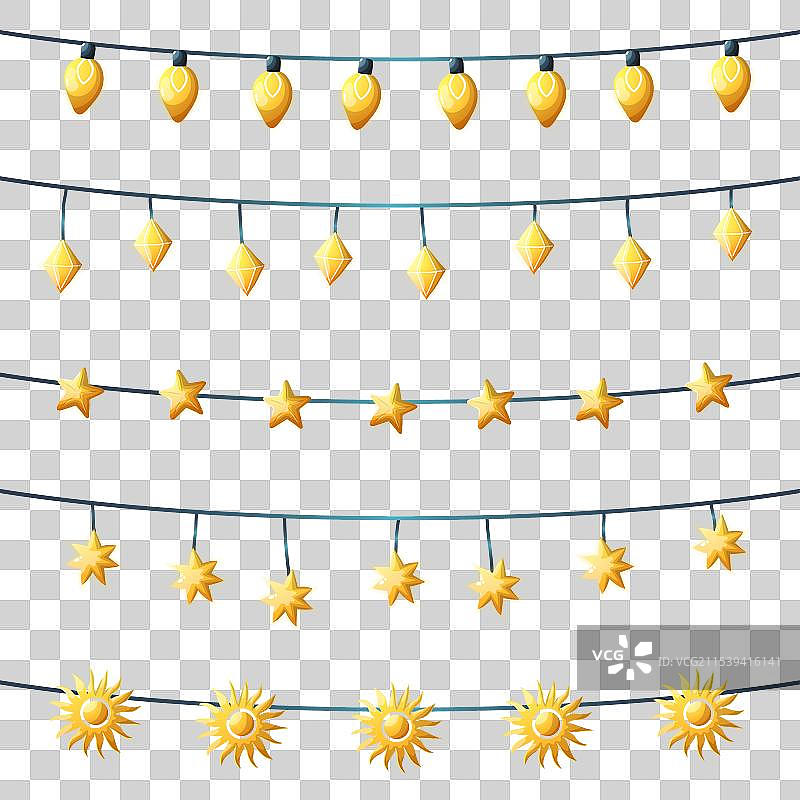 一组温暖的灯串灯饰花环阳光图片素材