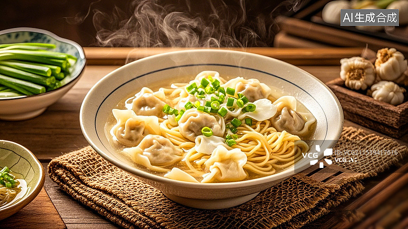 【AI数字艺术】中国美食面食面条广东云吞面图片素材