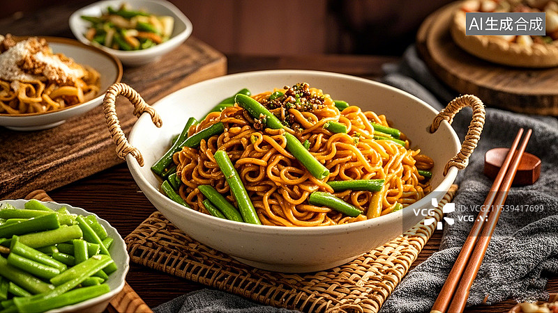 【AI数字艺术】中国美食面食面条豆角焖面图片素材