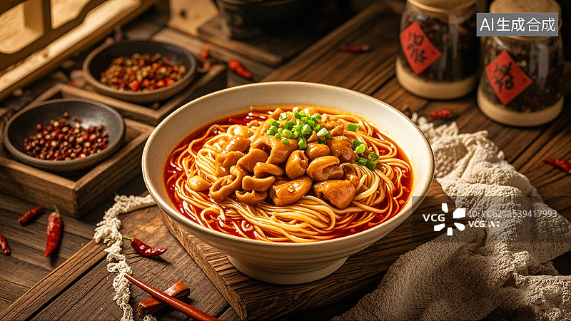 【AI数字艺术】中国美食面食面条重庆肥肠面图片素材