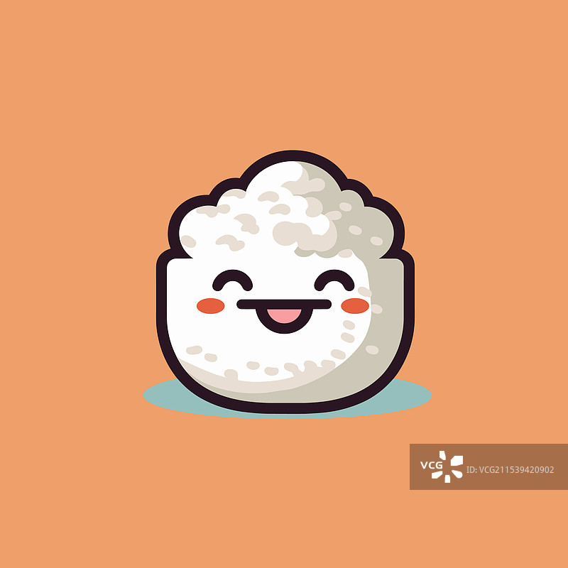 可爱的卡通角色微笑着，旁边有米饭的细节图片素材