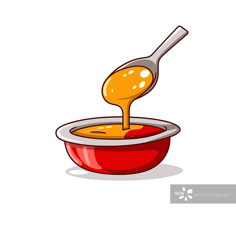 一勺蜂蜜倒入红色碗中图片素材