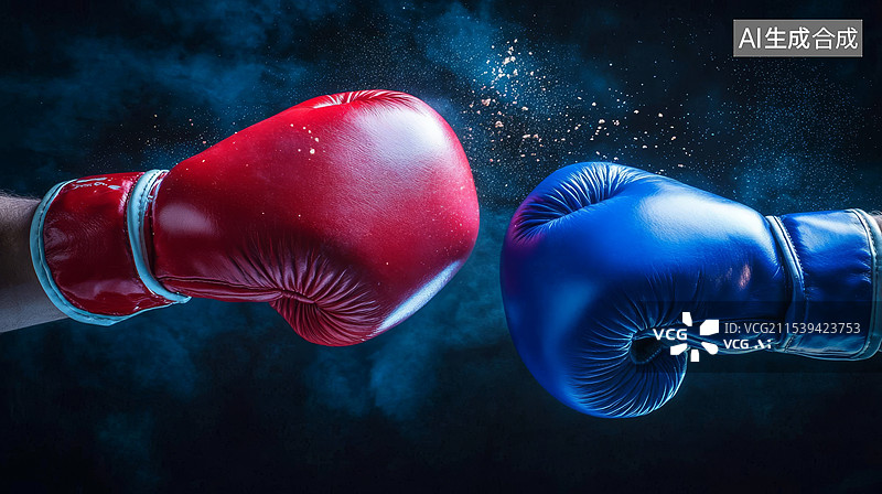 【AI数字艺术】红蓝拳击手套对决图片素材
