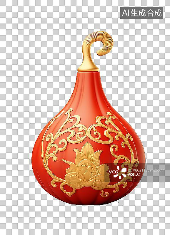 【AI数字艺术】新年节日静物红金色葫芦元素图片素材