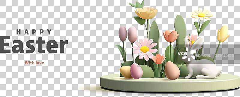 时尚的复活节问候海报，配有3D产品图片素材